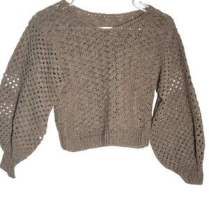 Hand made peru alpaca crochet crop sweater, ballon sleeve